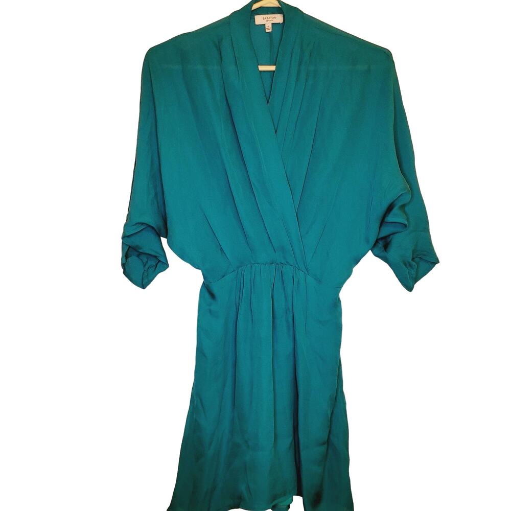 Babaton Cuthbert Kimono silk turquoise vneck dress Size XS Luxe Minimal